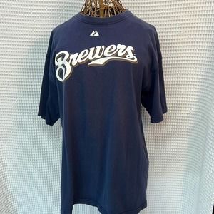 Majestic Brewers Navy Blue Short sleeve XL Mens Tee. EUC. Hoffman 51.